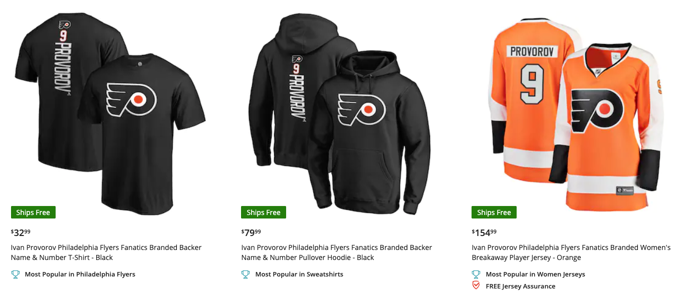 Ivan shop provorov jersey